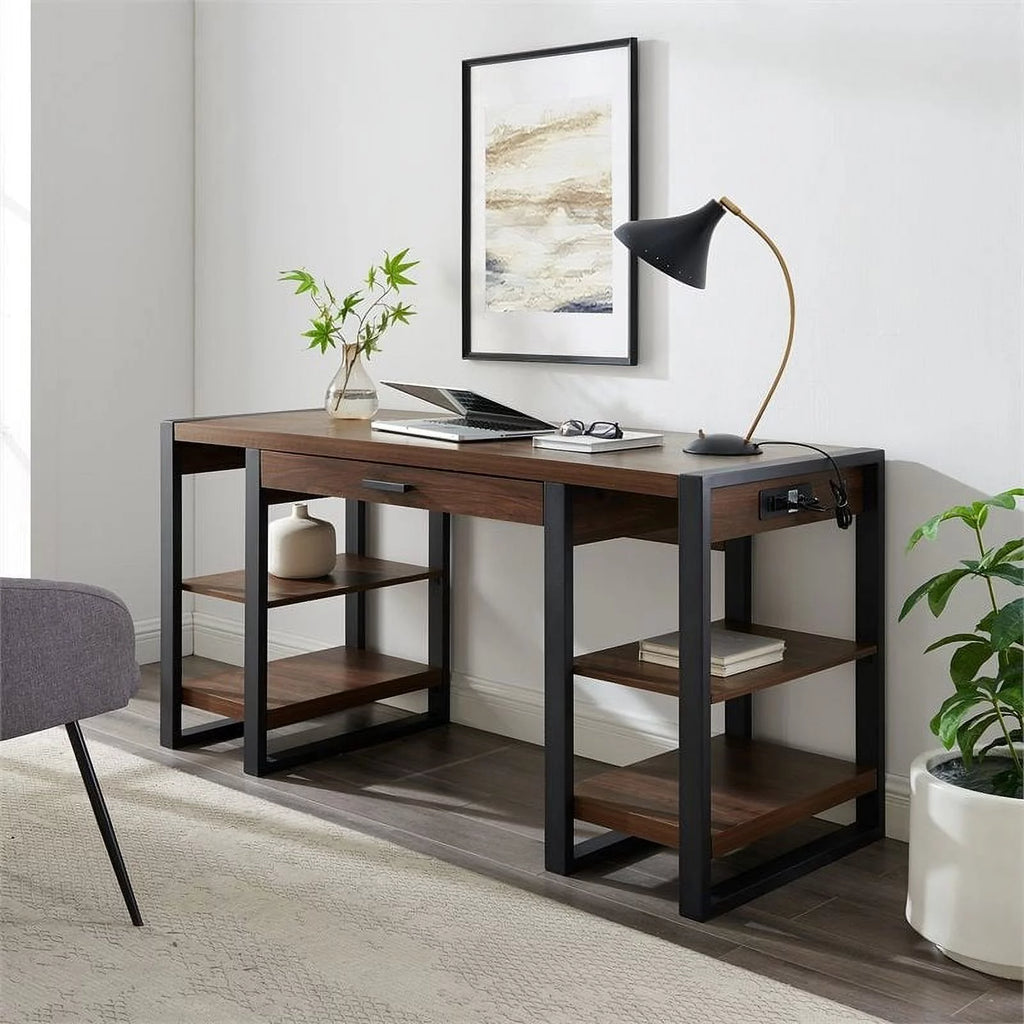 60" Industrial Wood Computer Desk in Dark Walnut H456