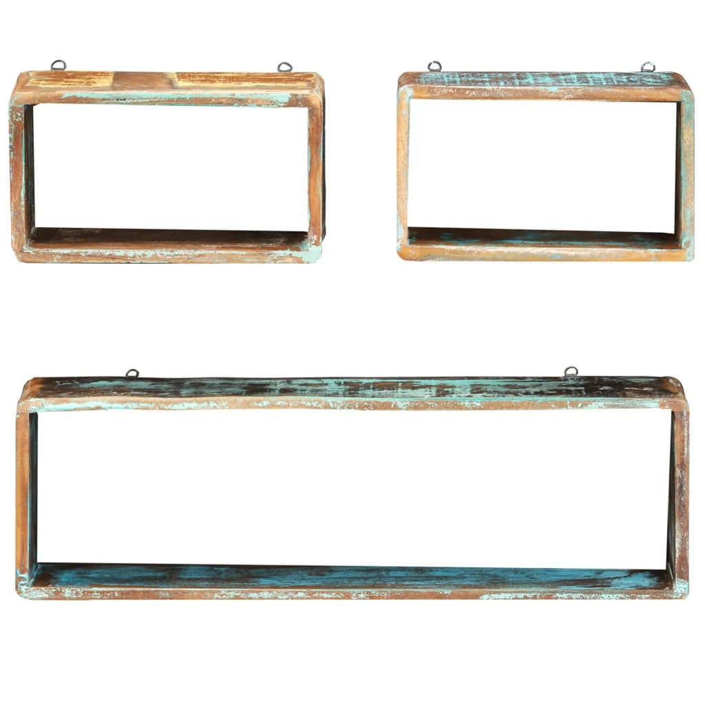 3 Piece Solid Reclaimed Wood Wall Cube Shelf Set Q718164