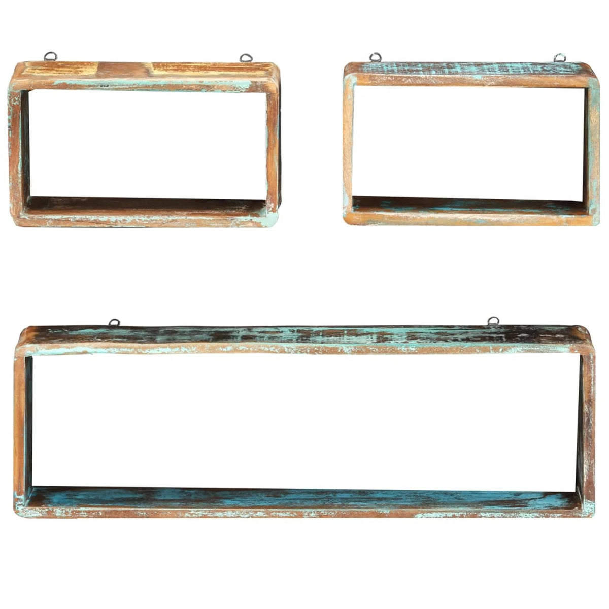 3 Piece Solid Reclaimed Wood Wall Cube Shelf Set Q718164