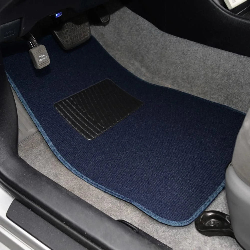 Blue 4PC Set of Carpet Car Floor Mats with Vinyl Heel Pad C92197