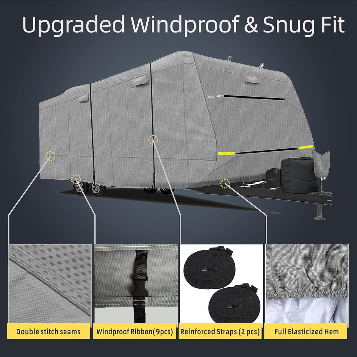 Heavy Duty 6 Layers Windproof Waterproof Camper RV Cover with 4 Tire Covers and 2 Tongue Jack Cover T8118