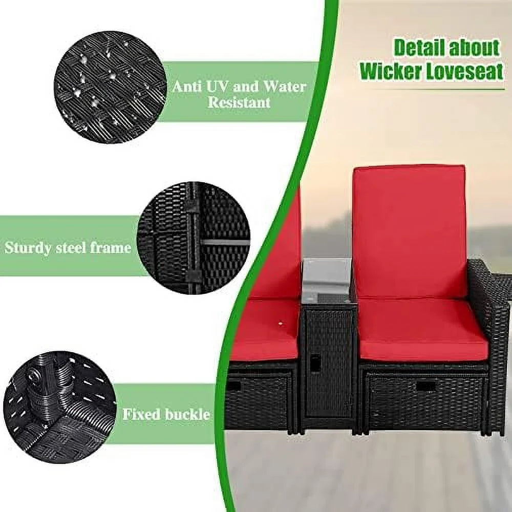 Outdoor Rattan Loveseat with Ottoman Footrest P620