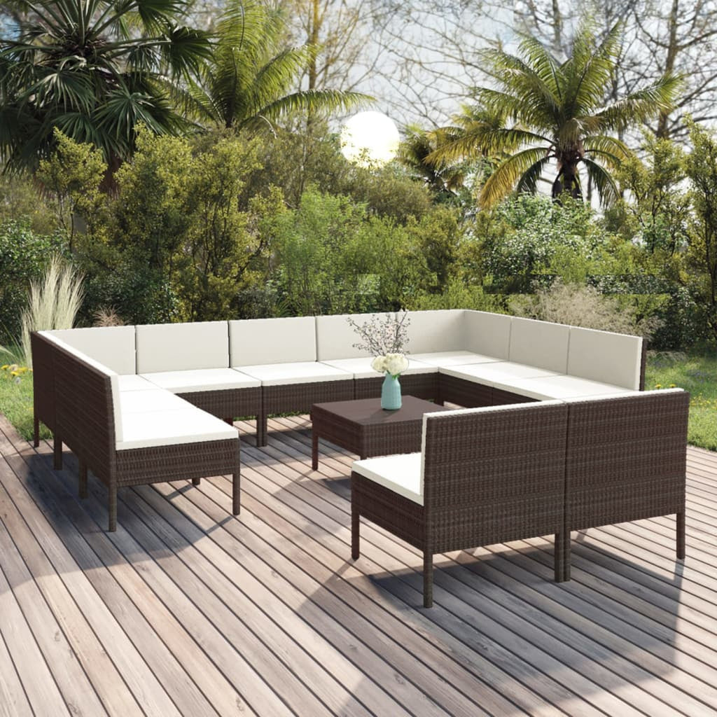 12 Piece Brown Poly Rattan Sectional Outdoor Furniture Set J725