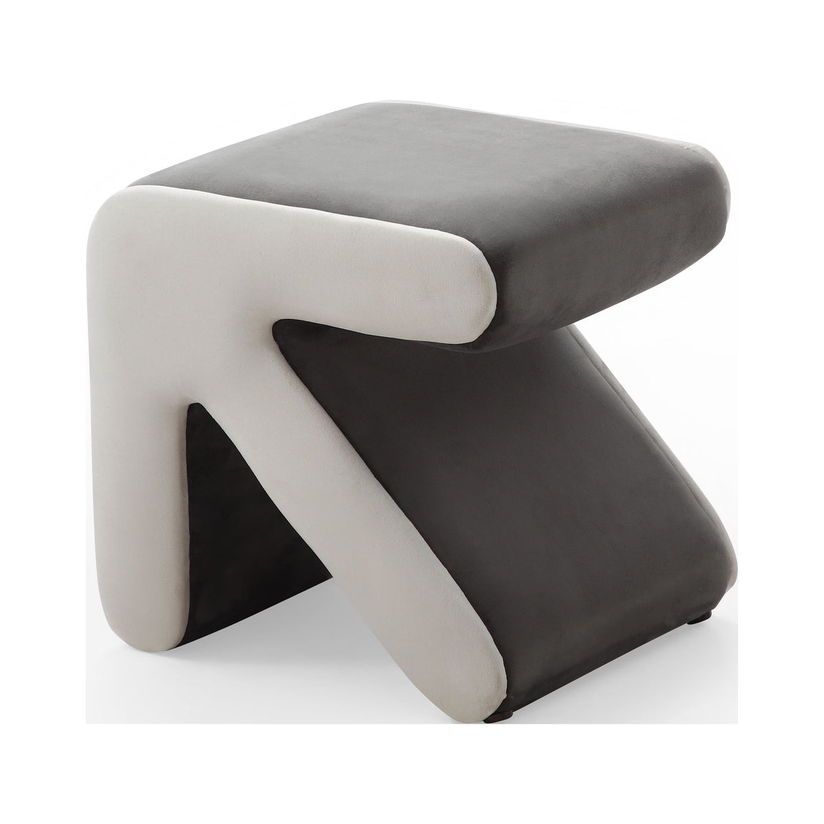 Grey+Beige Velvet Ottoman Footstool Q364544