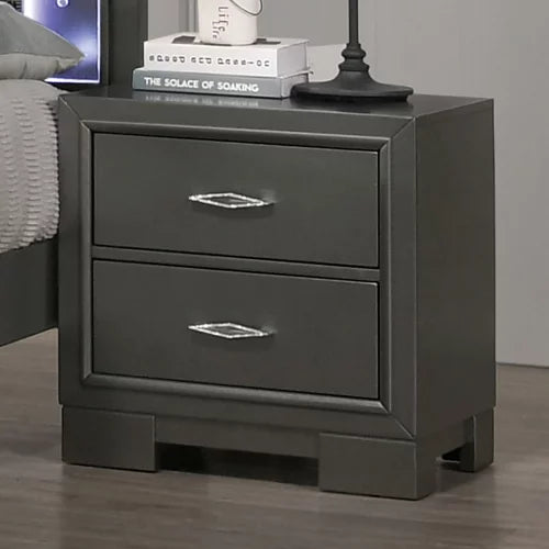 Metallic Gray 2-Drawers Solid Wood Nightstand L1459