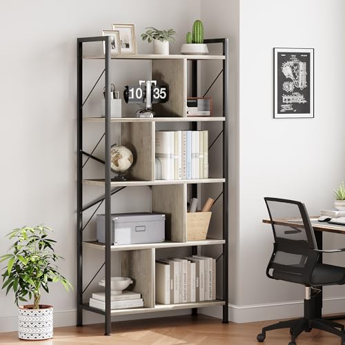 5 Tier Rustic Brown Bookshelf with Metal Frame G165293