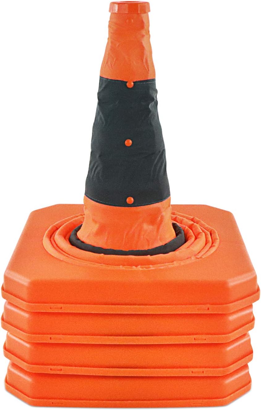 4 Pack Orange Collapsible Traffic Cones with LED Light K1618