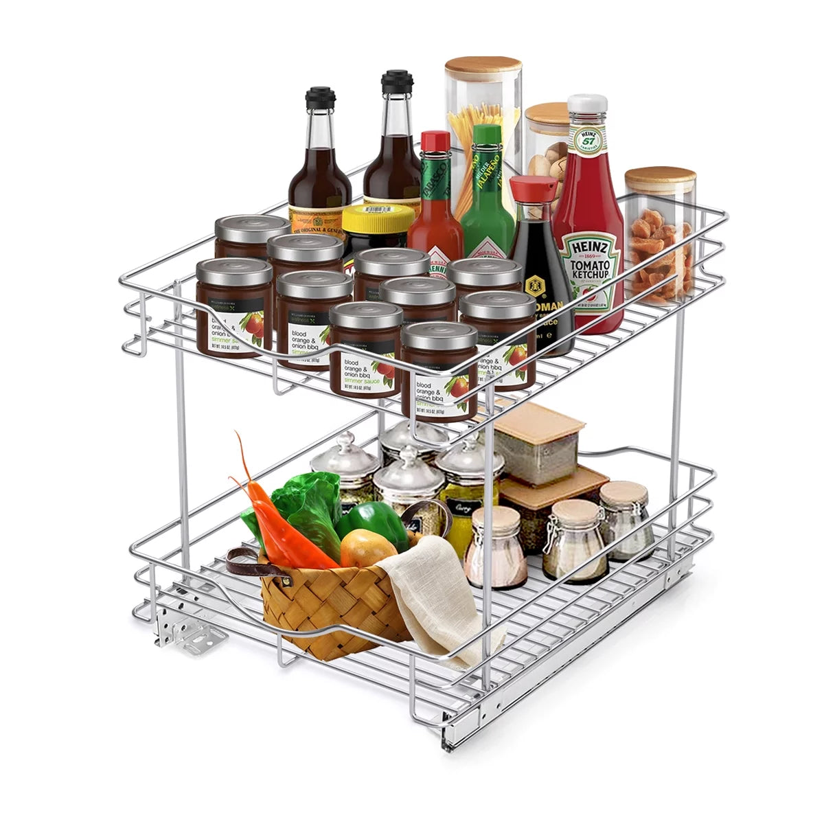 2 Tier Chrome Finish Pull Out Drawer Cabinet Organizer S8050