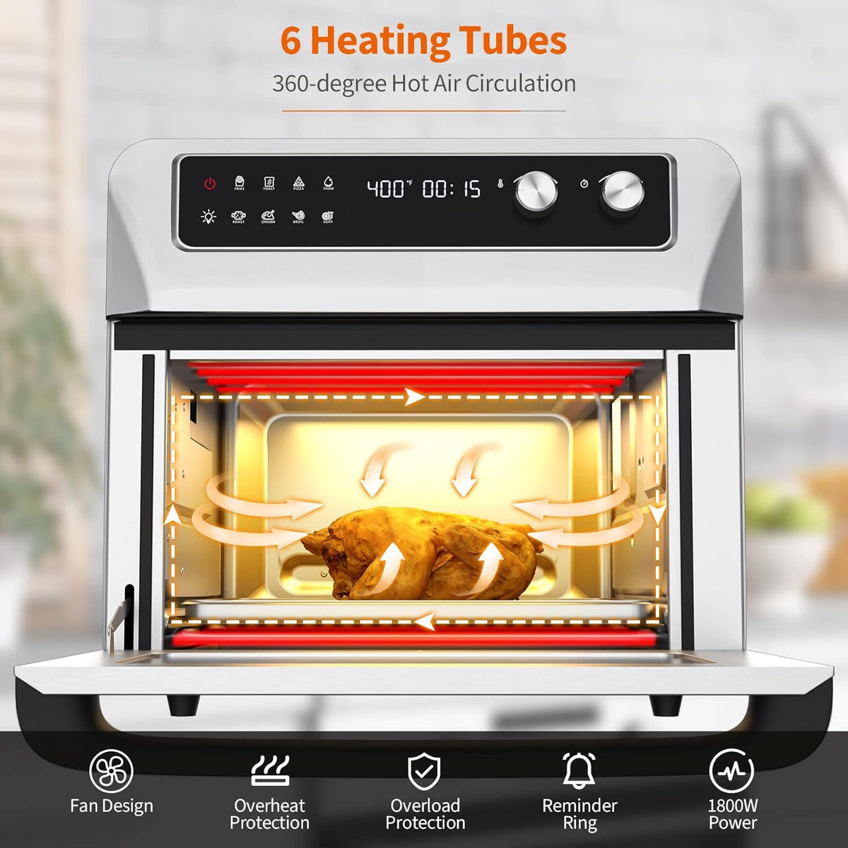 21 QT Air Fryer Toaster Oven Combo with 8 Preset Functions, Silver N545453