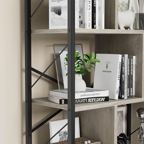 5 Tier Rustic Brown Bookshelf with Metal Frame G165293