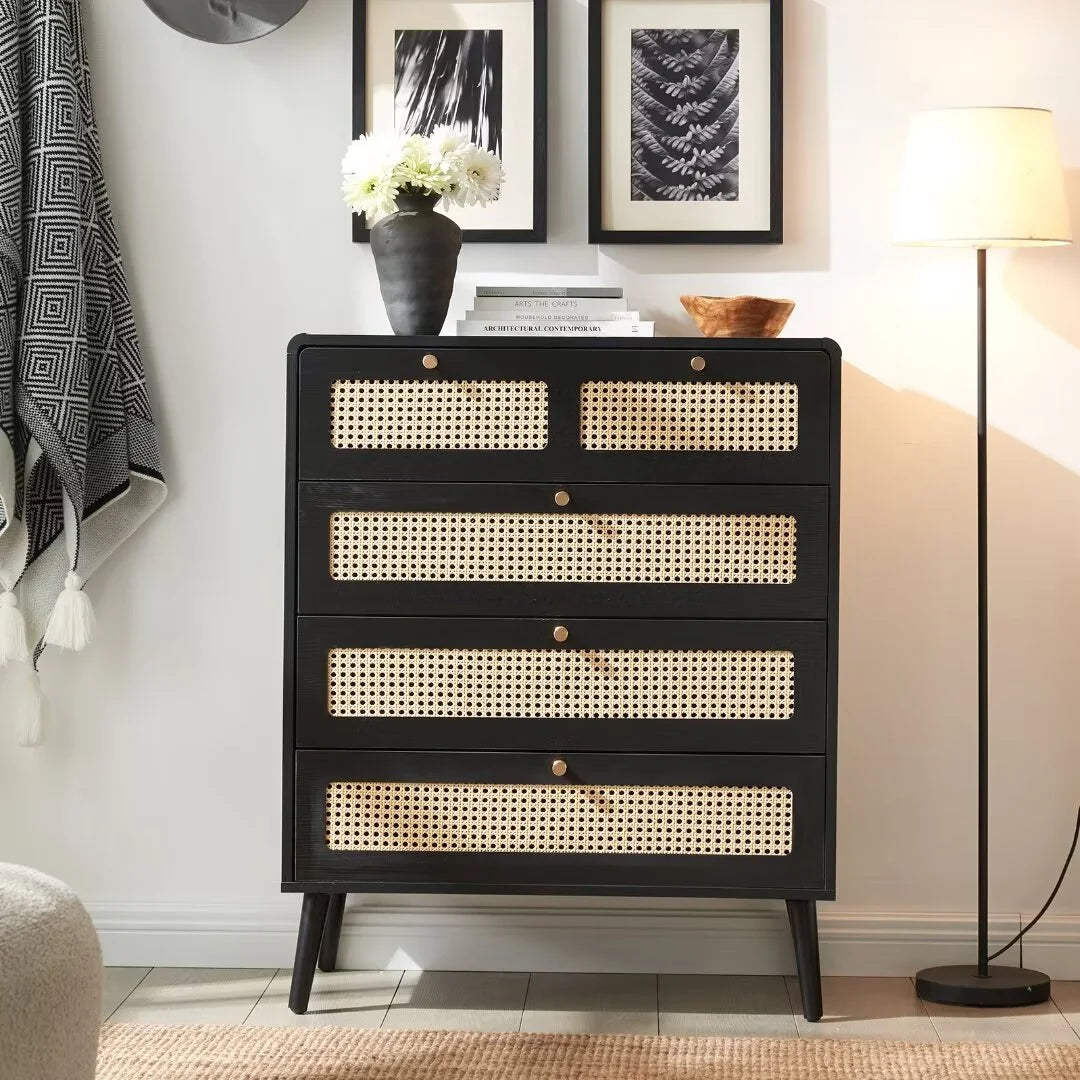 4 Drawer Natural Rattan Wood Dresser M34425
