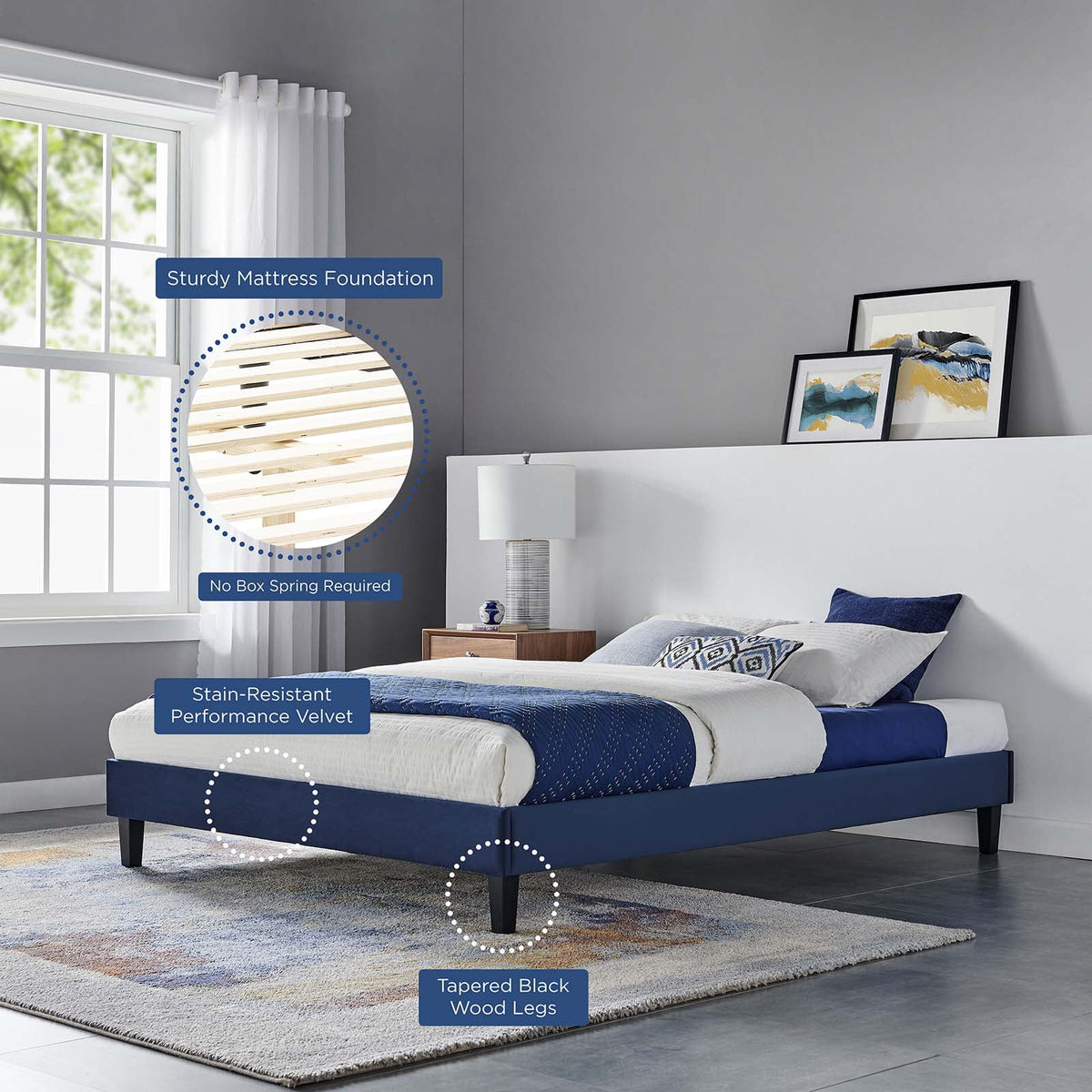 Full Size Velvet Platform Bed Frame V851