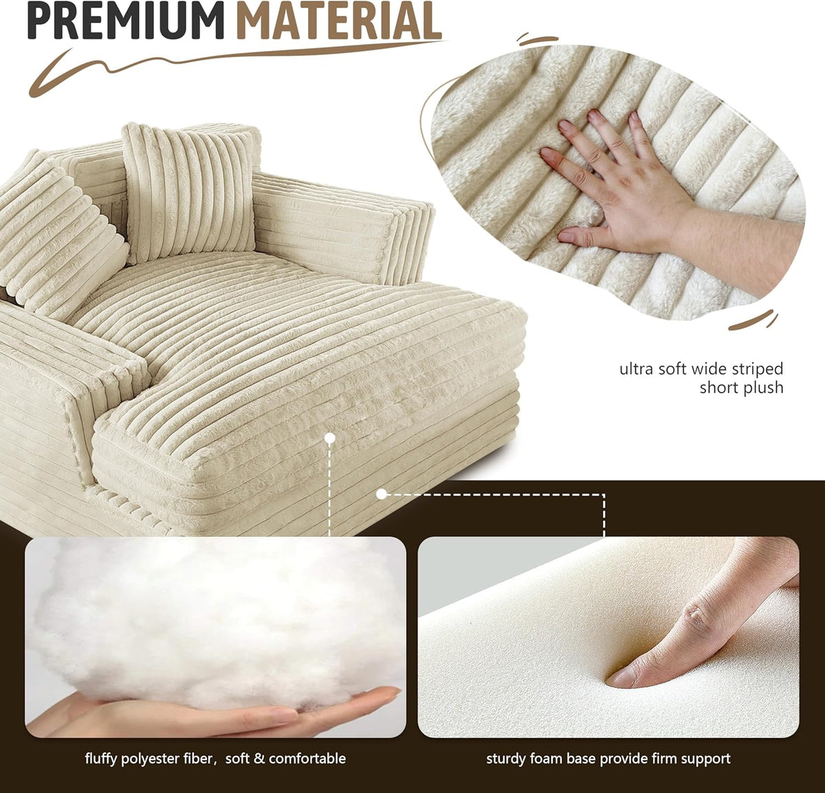 Oversized Chaise Lounge Sofa with 2 Throw Pillows D5539