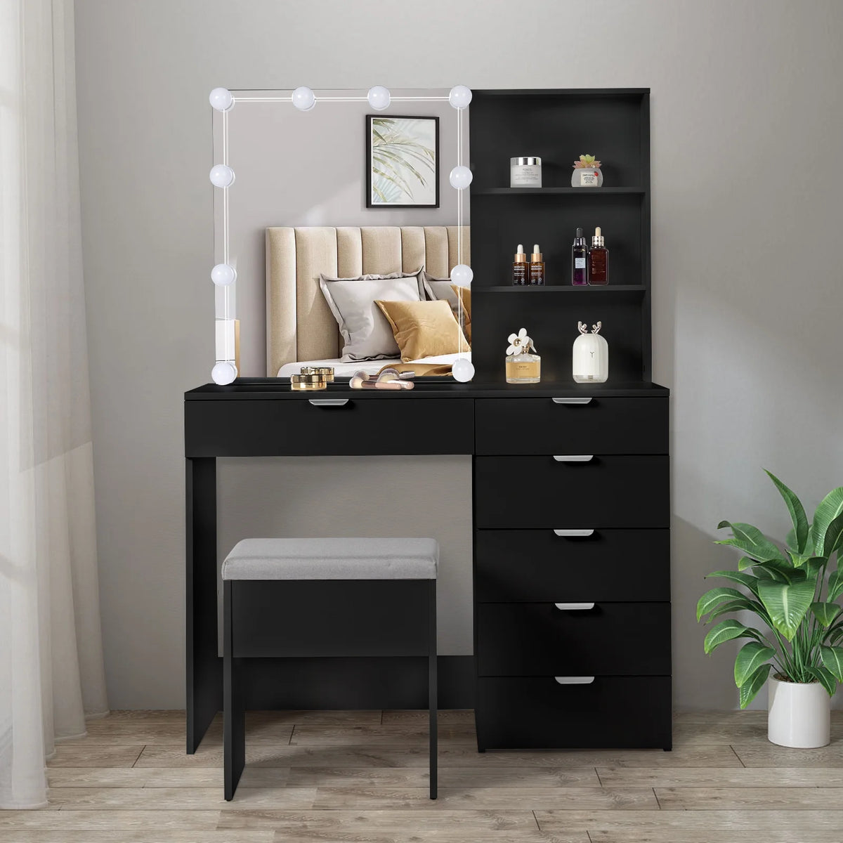 White Makeup Vanity Table Set with Sliding Mirror O2737