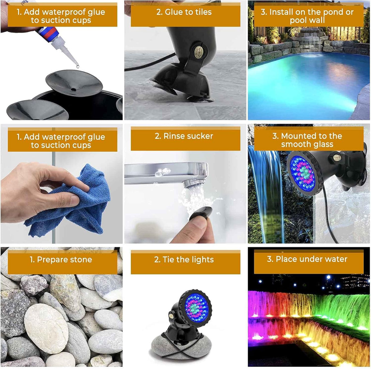 36 LED RGB Dimmable Submersible Pond Lights (8 in Set) E49216