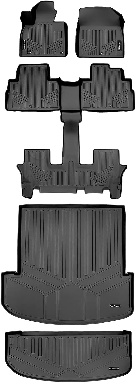 Black 3 Row & Both Cargo Liners Floor Mat Bundle E6000