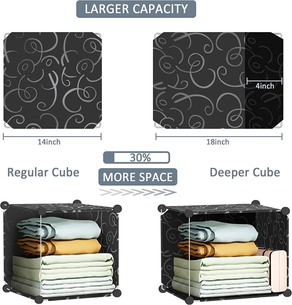 Portable Closet Wardrobe 4 Tiers 8 Doors Black Q45358