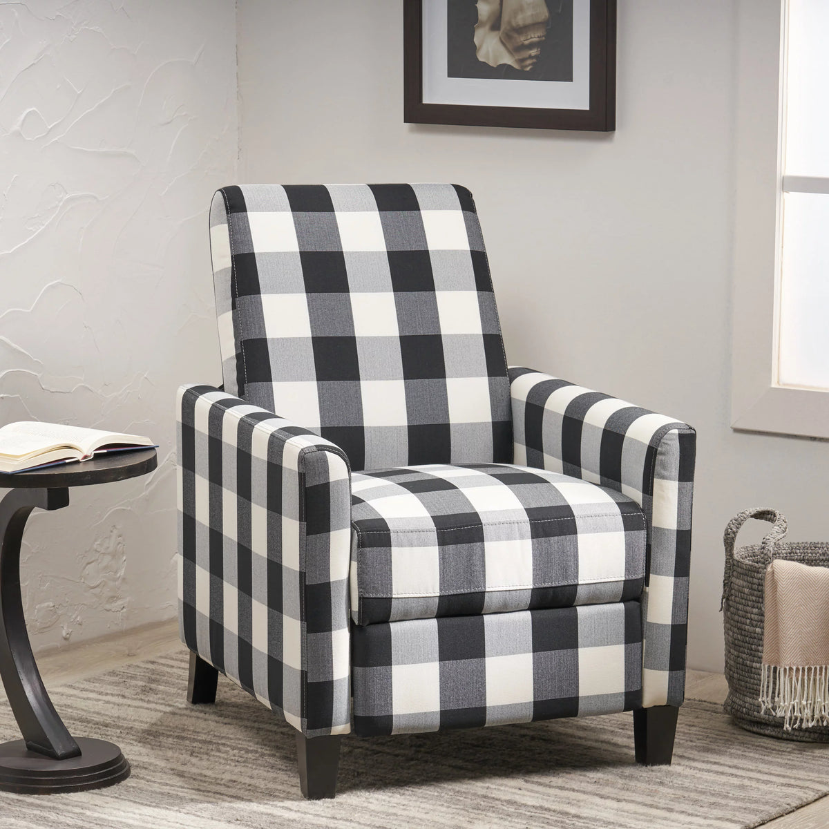 Black Checkerboard Fabric Push Back Recliner D715467