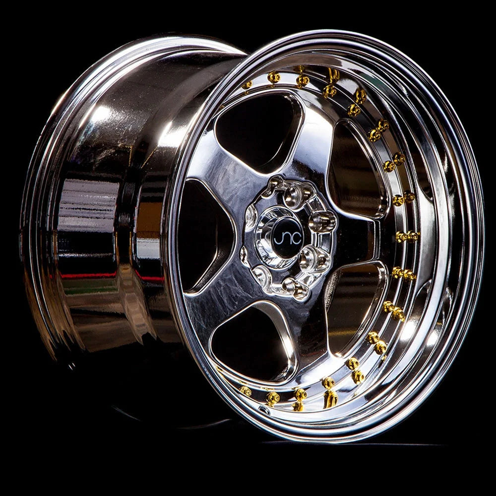 15x8 inch Single Wheel Only 15" Platinum Gold Rivet Rim 4x100/4x114.3 Q791300