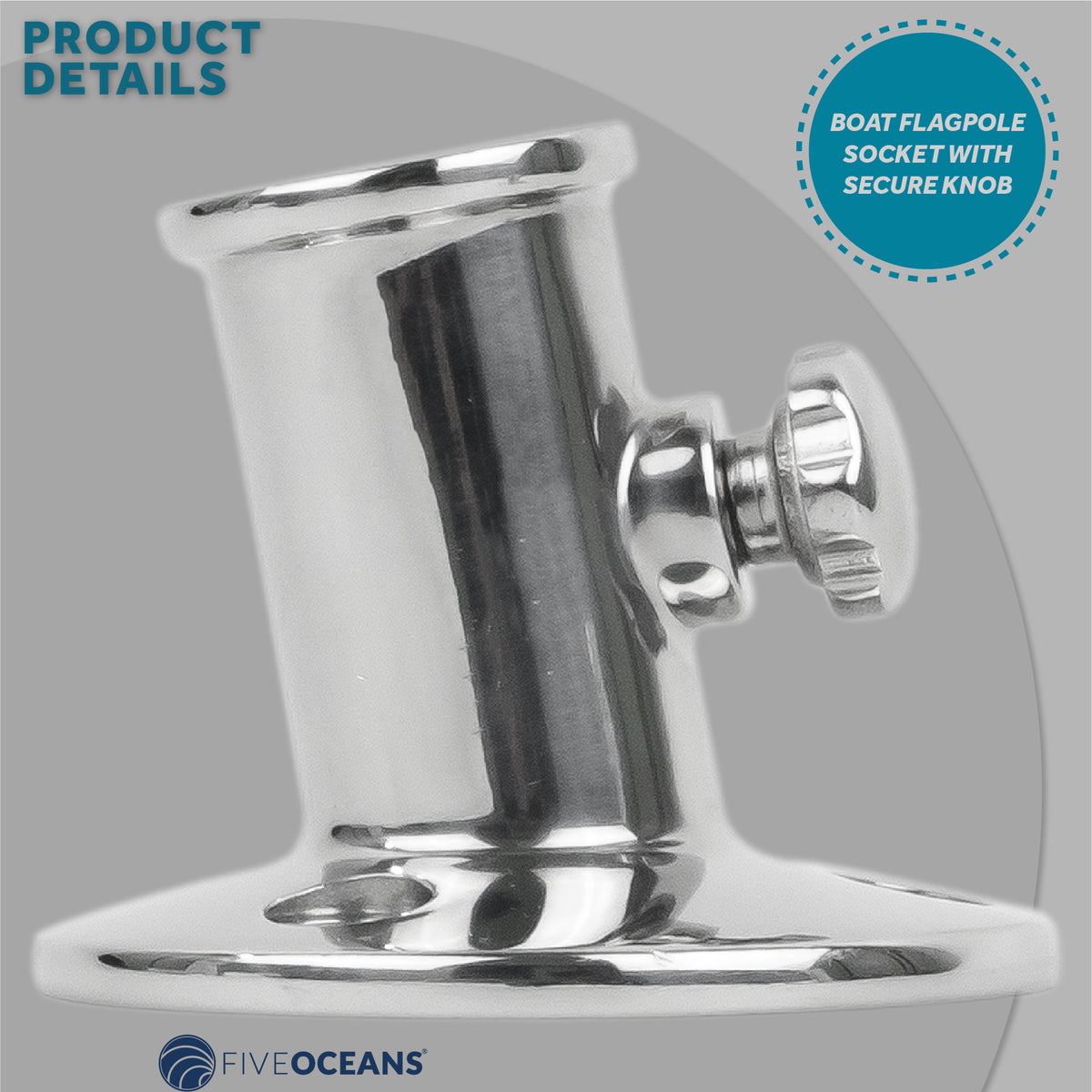 Boat Flag Pole Socket with Knob, Top Mount, Stainless Steel, Fits 3/4 Inch Poles G586240