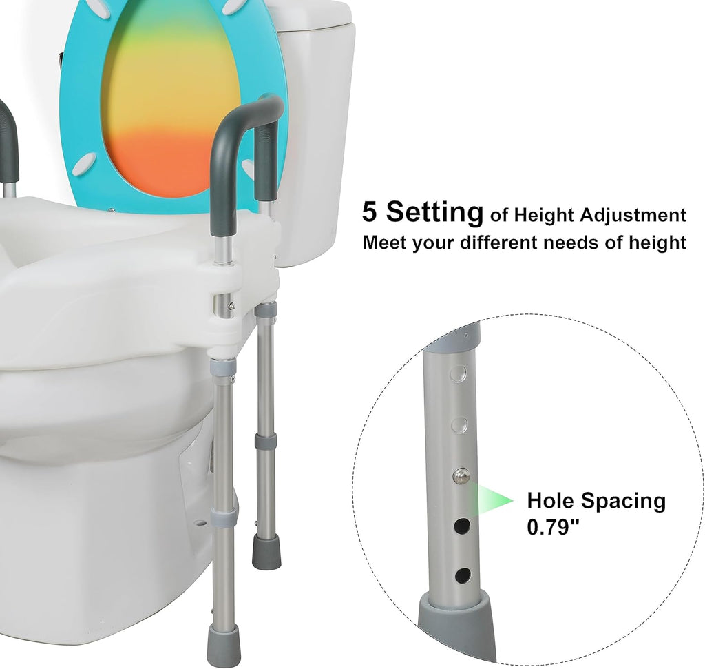 Raised Toilet Seat with Handle, Height Adjustable Legs G3017
