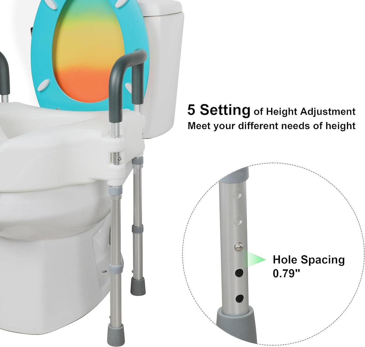 Raised Toilet Seat with Handle, Height Adjustable Legs G3017