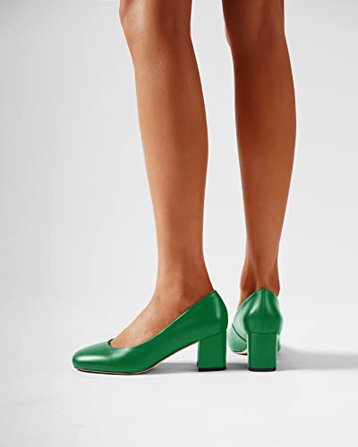 Matte Leather Round Toe Chunky Low Heel Pumps Shoes 2.2 Inch C697