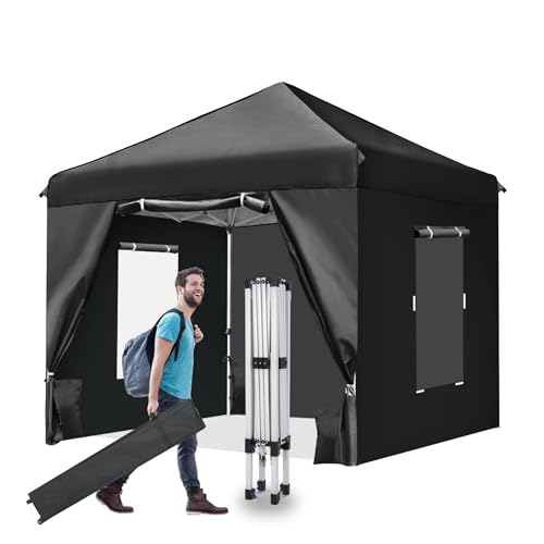 10x10 Pop Up Canopy Tent with 4 Removable Sidewalls and Windows, Black A7579