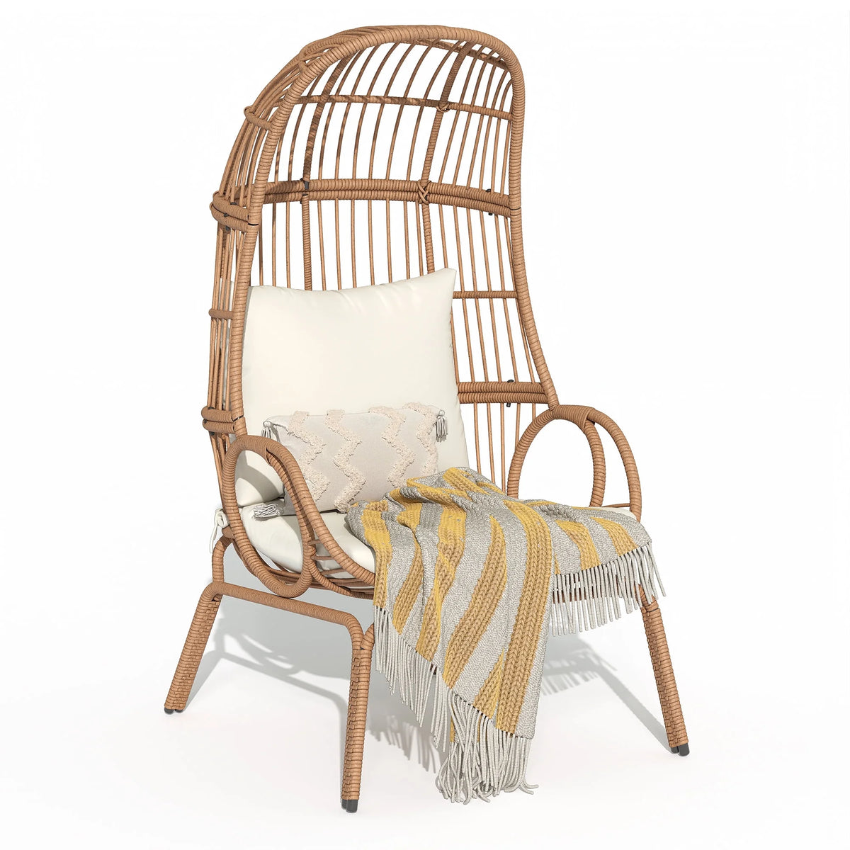 Oversized Wicker Egg Chair with Stand and Cushions T696013