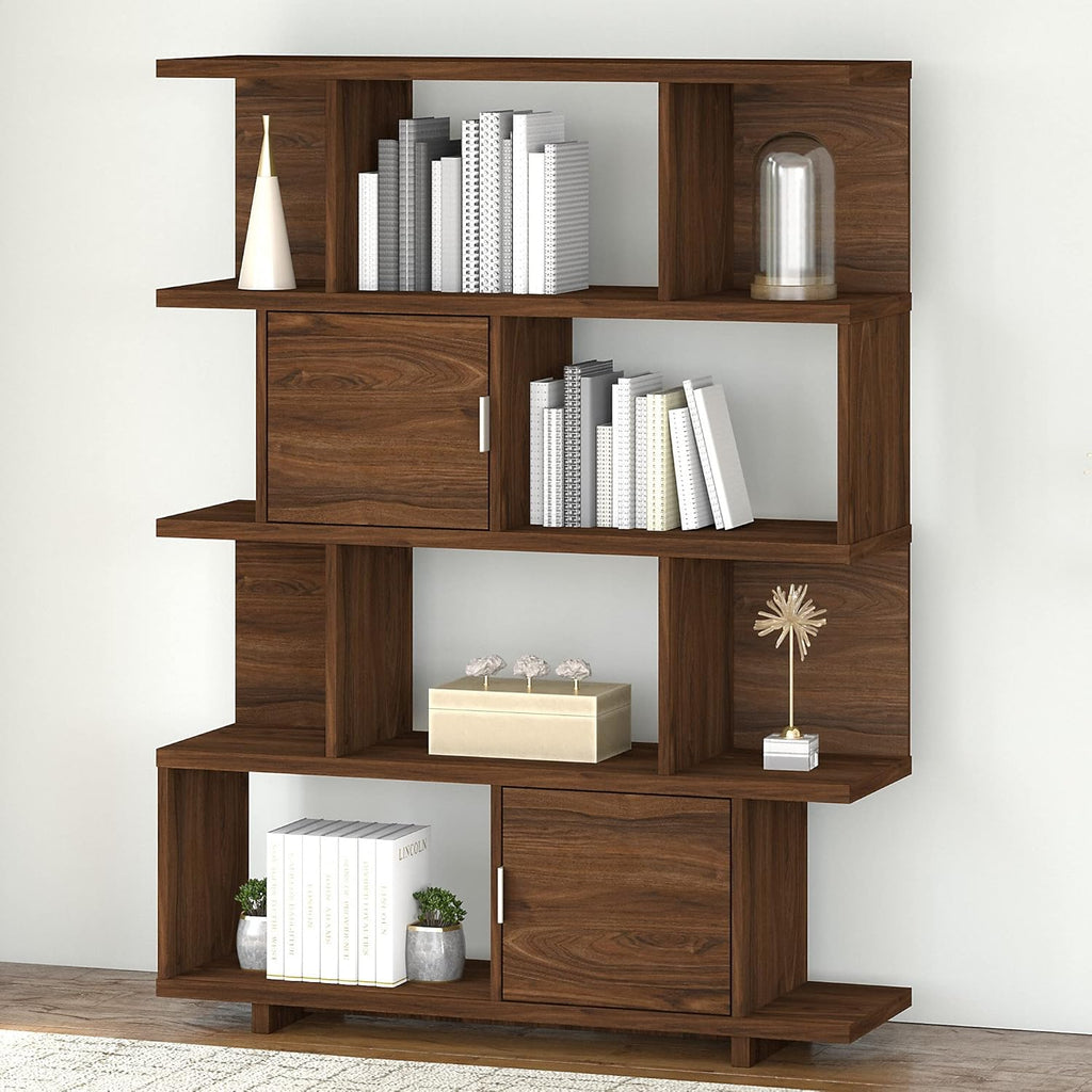 Modern Walnut Bookcase with Doors Q740