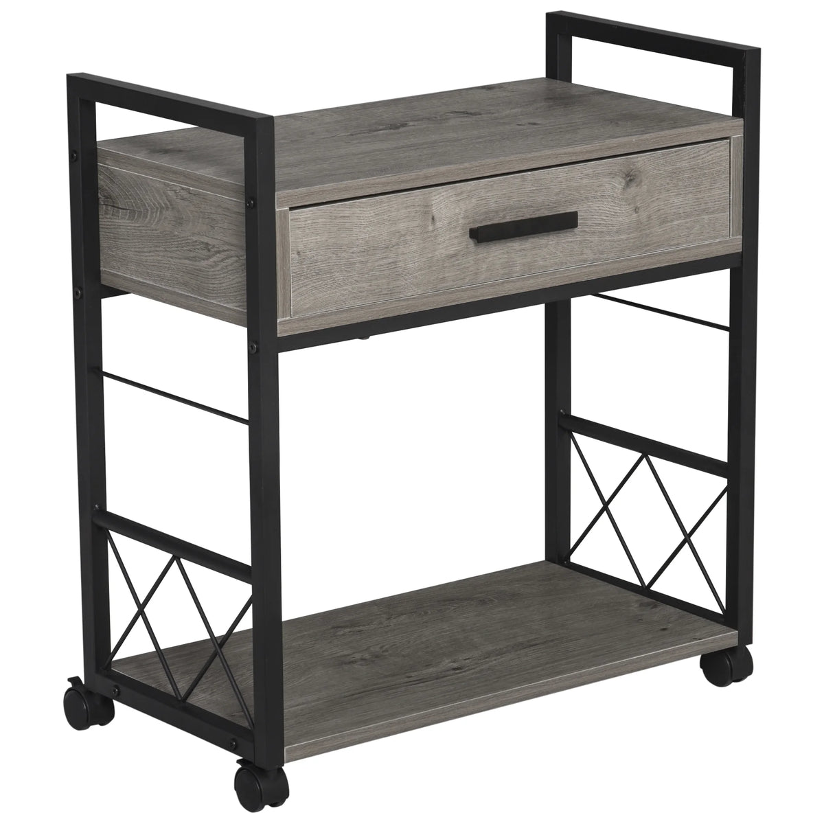 Grey Industrial End Table with Drawer and Bottom Shelf K366