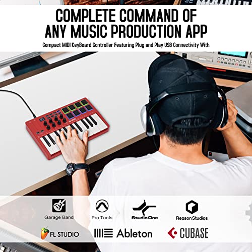 25 Key USB MIDI Keyboard Controller With 8 Backlit Drum Pads, Bluetooth Semi Weighted X632376