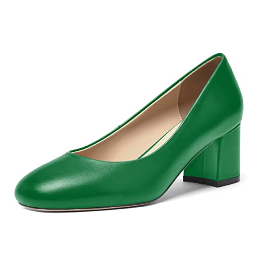 Matte Leather Round Toe Chunky Low Heel Pumps Shoes 2.2 Inch C697
