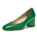 Matte Leather Round Toe Chunky Low Heel Pumps Shoes 2.2 Inch C697