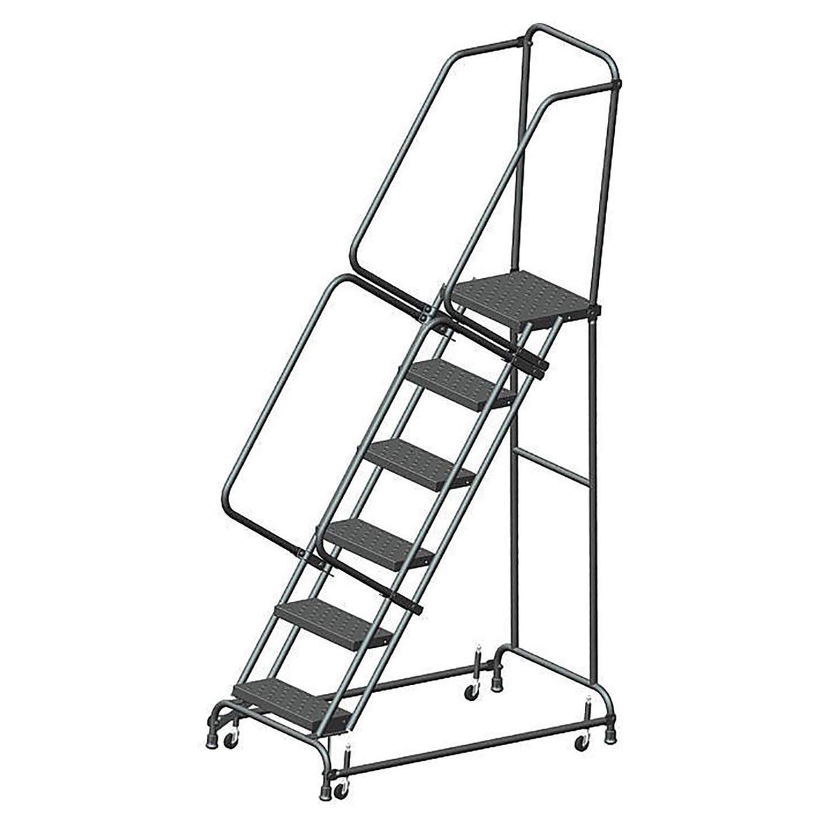 Steel Rolling Ladder with Handrails, 6 Steps, Gray Y3757