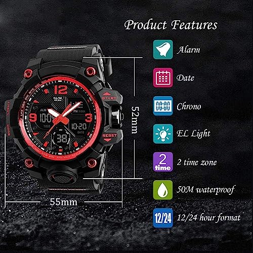 Men's Analog Sports Watch LED Military Digital Watch Electronic Stopwatch Large Dual Dial Time Outdoor Army Wrist Watch Tactical H529