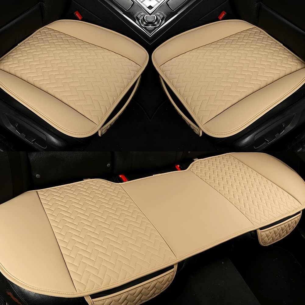 Beige Pu Leather Car Seat Bottom Covers, Pack of 2 L38781
