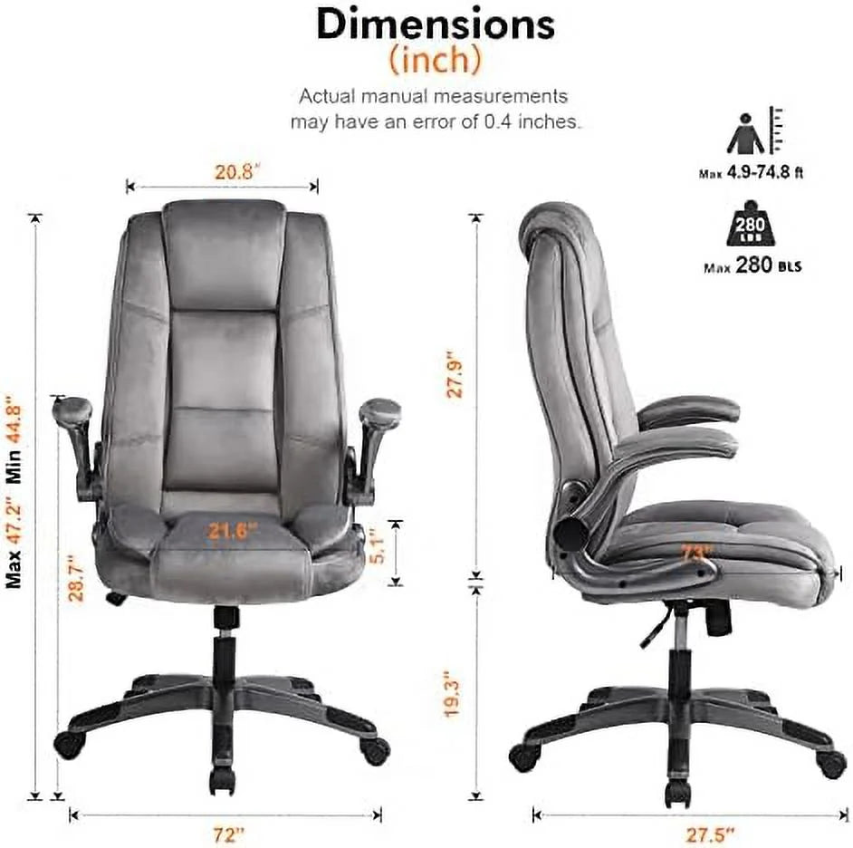 Leather Executive Office Desk Chair with Flip-up Arms D2974