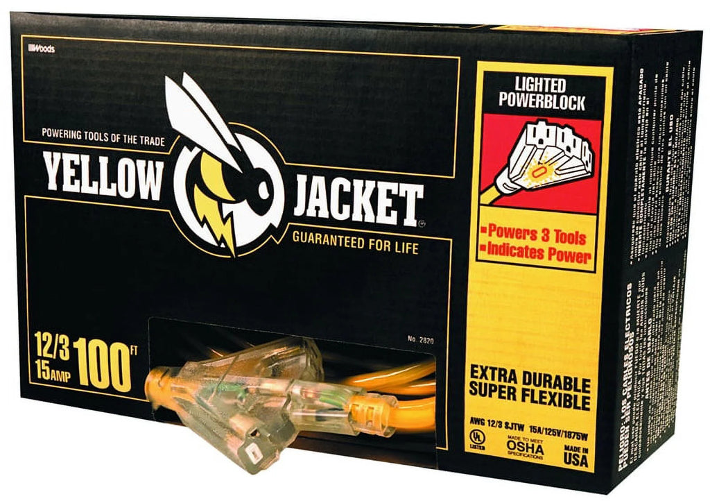 12/3 Heavy-Duty Extension Cord with Lighted Power Block W62626