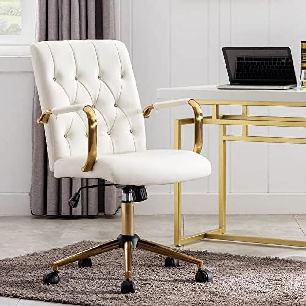 White PU Leather Office Chair with Wheels Q730366
