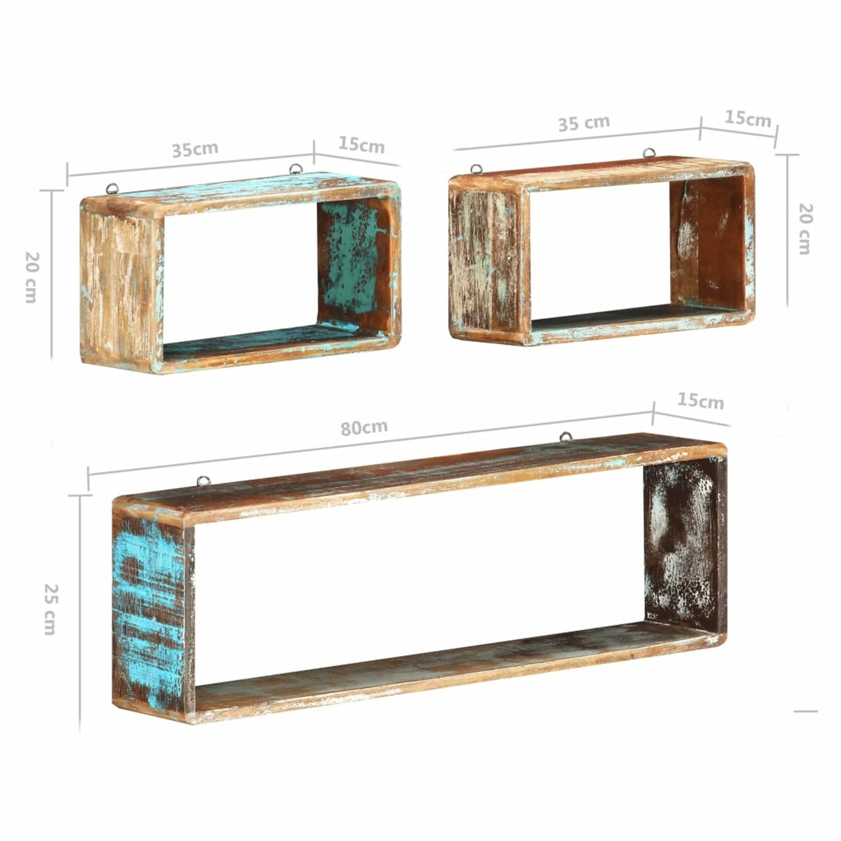 3 Piece Solid Reclaimed Wood Wall Cube Shelf Set Q718164