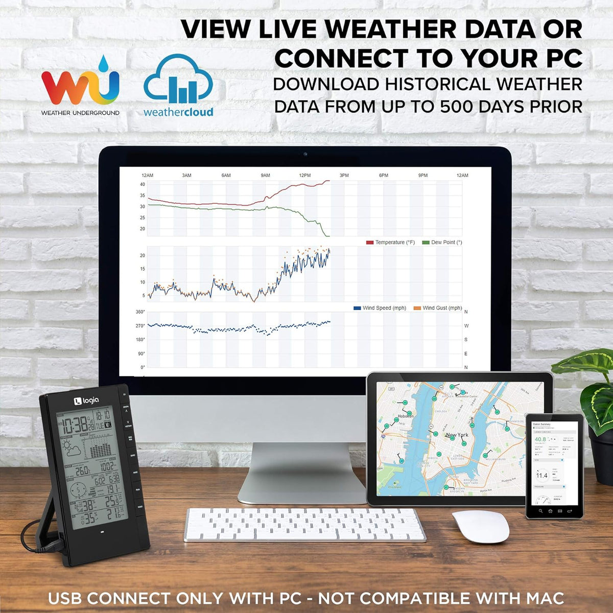5-in-1 Indoor/Outdoor Weather Station Wireless Backlit LCD Screen L315