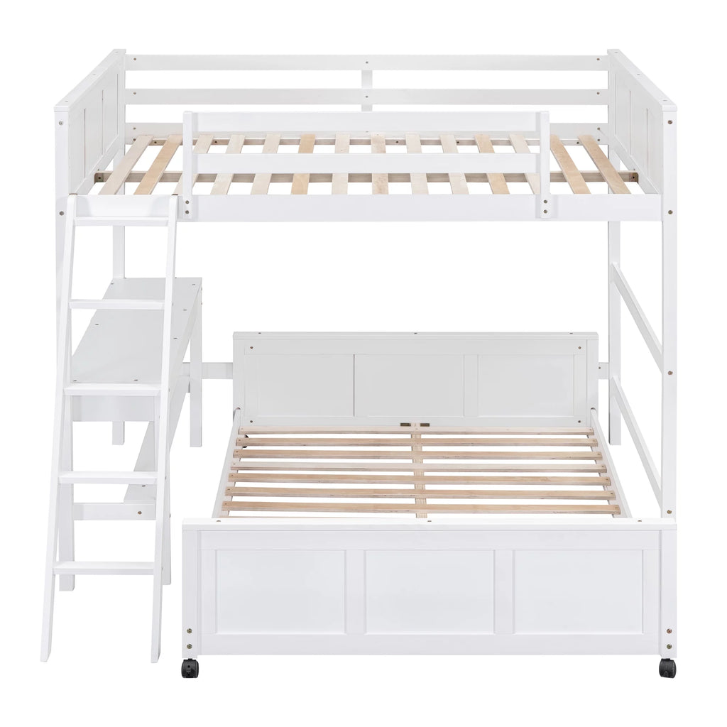 Full Over Full Bunk Bed with Desk, White F860913