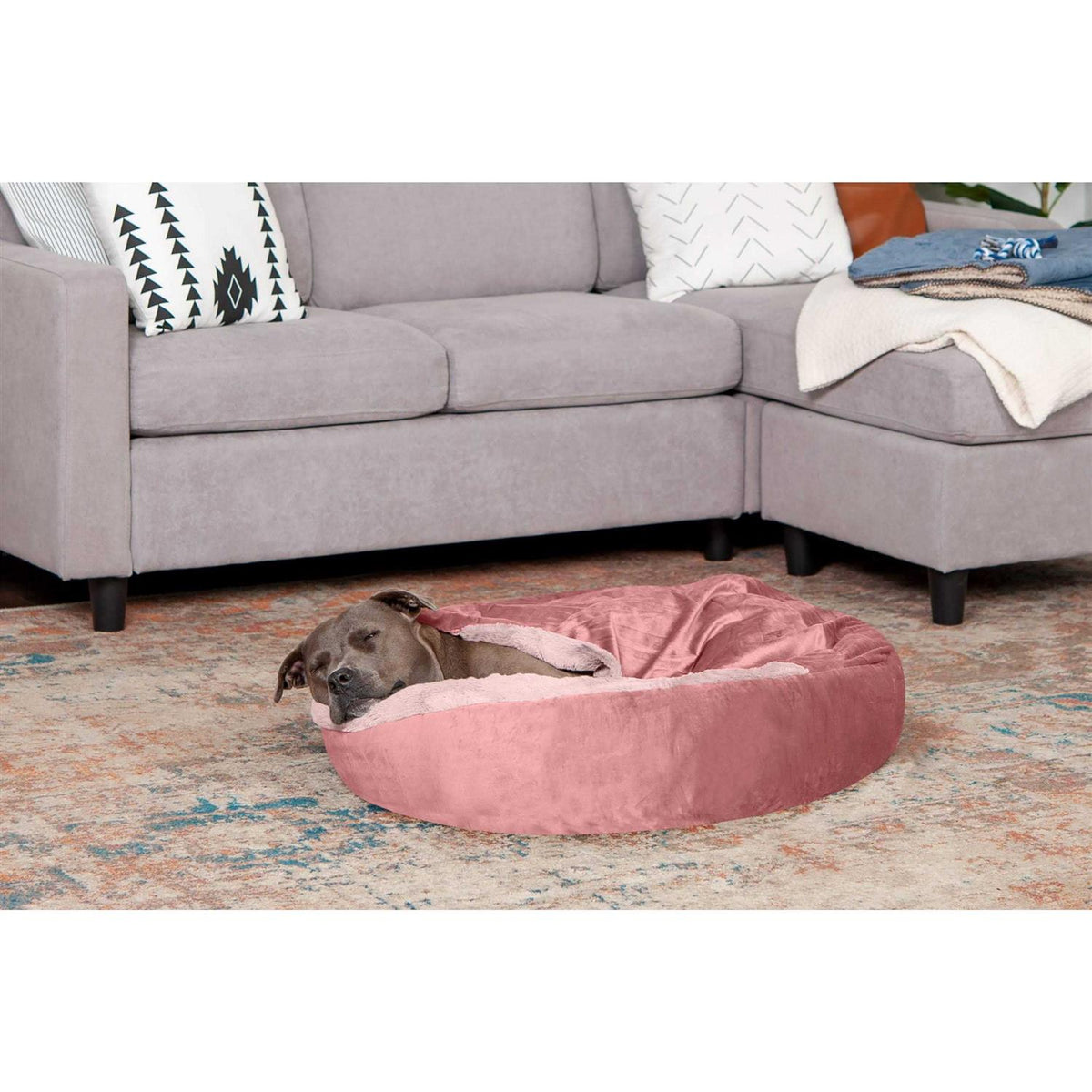 Faux Fur Hooded Donut Bed Q939
