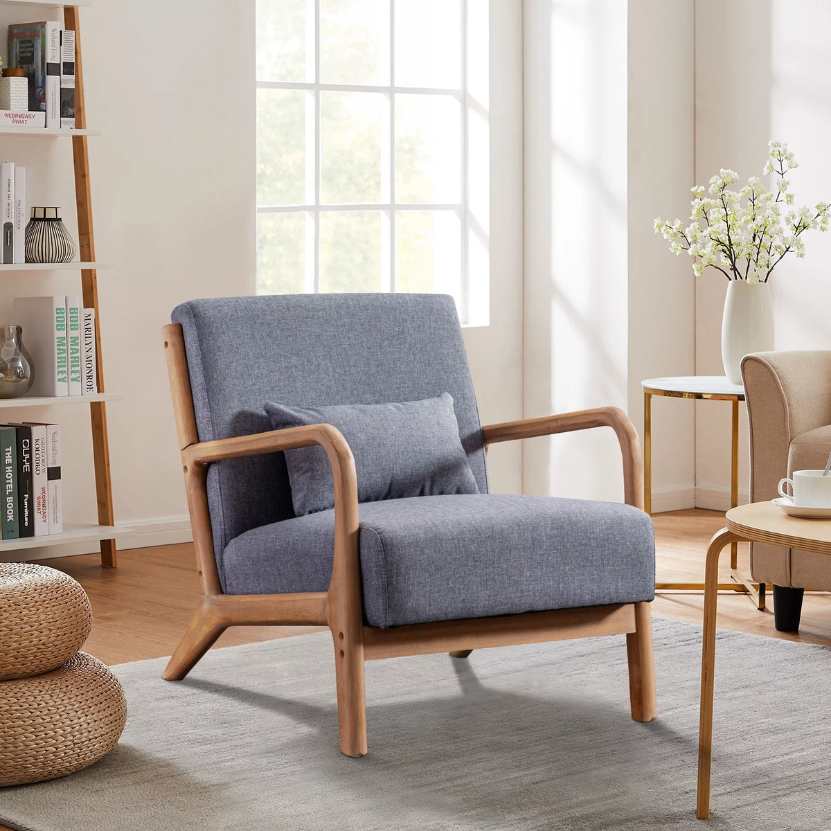 Grey Fabric Modern Solid Wood Accent Chair X572