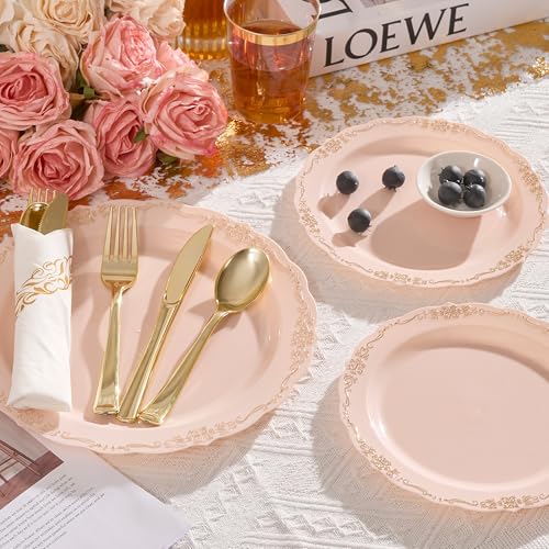 350 PCS Gold Disposable Plates Dinnerware Set C95297