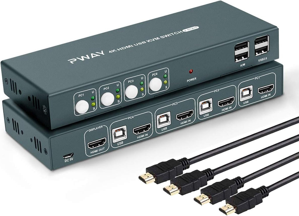 4x1 HDMI KVM Switch 4 Port Ultra HD 4K@30Hz USB 2.0 with 4 HDMI and USB Cables T516188