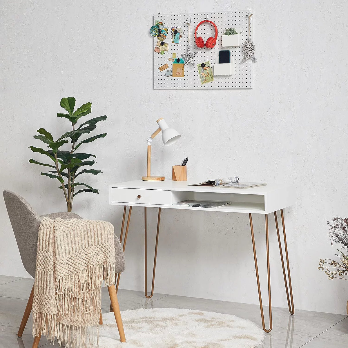 White Computer Desk with Drawer E2145