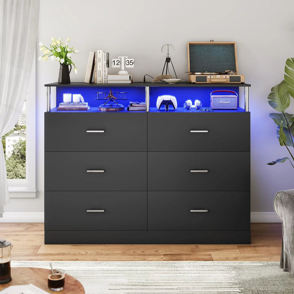 Black 6 Drawer Dresser with Charging Station N21034