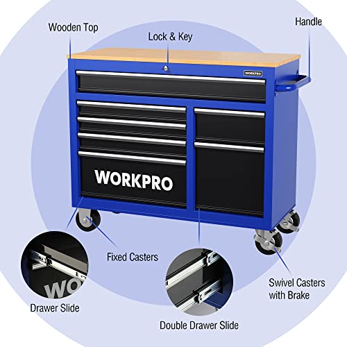 46-Inch 9-Drawers Rolling Tool Chest with Wooden Top A804